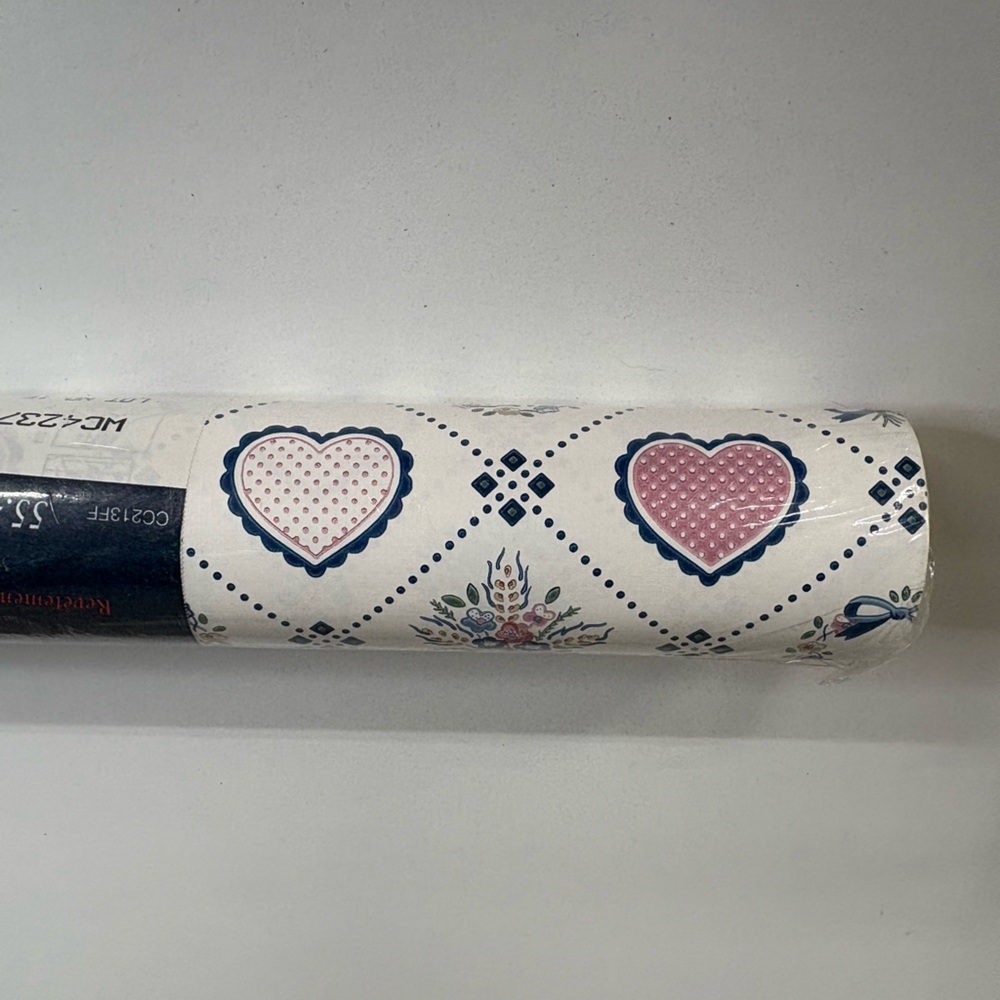 Heart and Flower Pattern Wallpaper Border Roll Pink & Navy Hearts Wallcovering